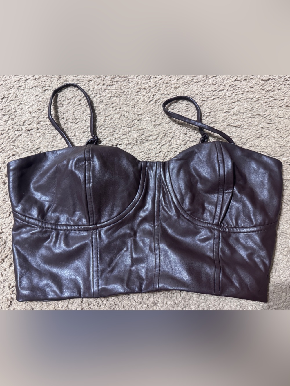 Express Brown Faux Leather Body Contour Top